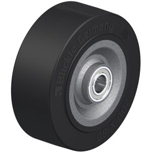 Blickle 200mm wheel with black elastic rubber on welded steel centre