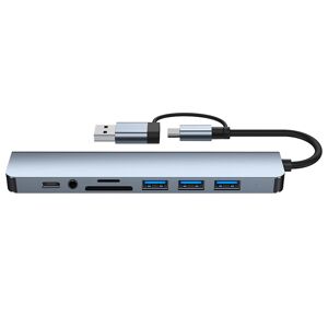 INF Computerdockingstation 2 i 1 USB C Hub 8 Ports 3.0 Hub til Windows Mac OS Grå