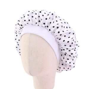 Shoppo Marte K-14 Children Printed Satin Nightcap Adjustable Stretch Hair Care Hat Shower Cap, Size: One Size(White Dots)