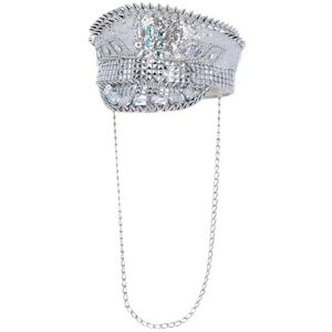 Fever Deluxe Sequin Studded Captains Hat Silver