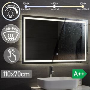 Aquamarin - LED Badeværelsesspejl - Anti-dug Funktion - Berøringsfølsom - 3 LED Farver - 110 x 70 cm