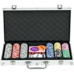 Rootz Living Rootz Casino Tilbehør - Chips Poker Sæt - Chips Poker Chip Case - Inklusiv måtte - 300 Chips - 2 sæt kort - Sølv - 38,5 cm x 23 cm x 6,5 cm