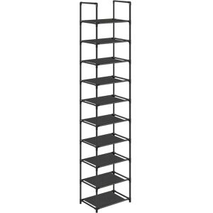 Songmics 10-lags skostativ, pladsbesparende skoopbevaring, 33 X 33 X 173 CM, metalstel, sort