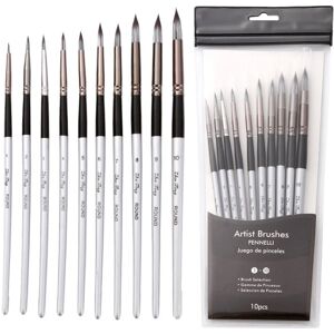 shopnbutik 10 In 1 Nylon Hair Watercolor Paint Brush Set Wooden Handle Round Pointed Acrylic Painting Pens(Silver Black)