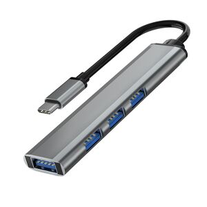 INF USB-C til USB 3.0 Hub med 4-ports USB-adapter Sølvgrå