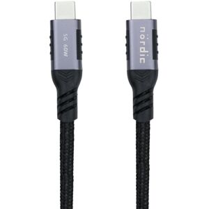 NÖRDIC 3m USB3.2 Gen1 USB-C til C nylonflettet kabel hurtig opladning 3A 5Gbps Strømforsyning PD 60W