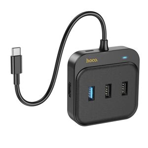 hoco HB37 6 in 1 HDTV+RJ45+USB3.0+USB2.0x2+PD100W Converter, Cable Length: 0.2m(Black)