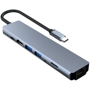 Shoppo Marte 7 in 1 RJ45 + SD/TF + USB 3.0 x 2 + HDMI + PD to USB-C / Type-C HUB Adapter