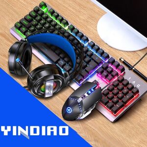 YINDIAO K002 USB Wired Mechanical Feel RGB Backlight Keyboard + Optical Mouse + Headset Set(Black)