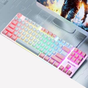 Shoppo Marte SKYLION H87 Mechanical Green Shaft Wired Computer External Keyboard, Color: White And Pink