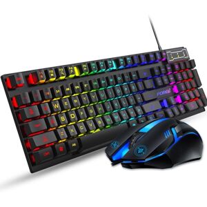 Shoppo Marte FOREV FV-Q305S Colorful Luminous Wired Spanish Keyboard and Mouse Set(Black)