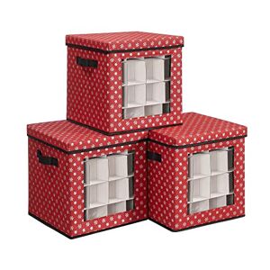Songmics Christmas Bauble Storage Boxes, Sæt med 3 opbevaringskubbeholdere til julepynt, rød