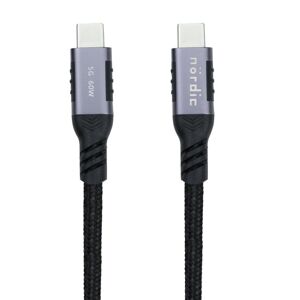 NÖRDIC 3m USB3.2 Gen1 USB-C til C nylonflettet kabel hurtig opladning 3A 5Gbps Strømforsyning PD 60W
