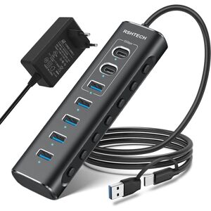 NÖRDIC GEN 3.2 USB-C og USB-A drevet Hubb 7-porte 3x10Gbps 4x5Gbps 1m kabel