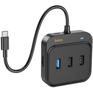 hoco HB37 6 in 1 HDTV+RJ45+USB3.0+USB2.0x2+PD100W Converter, Cable Length: 0.2m(Black)