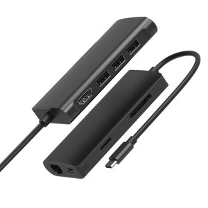 Shoppo Marte 9591C 8 In 1 USB 3.0 x3 + SD / TF Card + HDMI + RJ45 + Type-C / USB-C (PD) Multi-function HUB Converter Dock Station (Black)