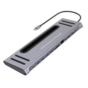 Shoppo Marte 9199 12 in 1 USB-C / Type-C to USB-C / Type-C + TF / SD Card Slot + RJ45 + 3.5mm Audio + PD USB-C / Type-C Charging + 2 HDMI + 4 USB 3.0 Ports Multifu