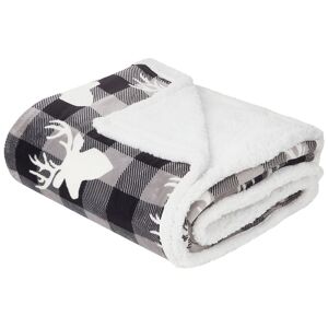 Beliani Tæppe plaid grå hvid og sort polyester stof 150 x 200 cm Vinter Fluffet rensdyr ternet sengetæppe mønster med nem i pleje og vask