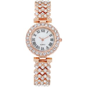 Shoppo Marte Roman Pattern Diamond Ladies Quartz Watch, Color: Rose Gold