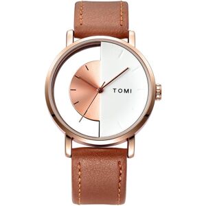 Shoppo Marte TOMI T080 Hollow Design Half See-through Unisex Quartz Watch(White Face Rose Shell Brown Strap)