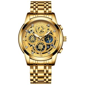 BINBOND 4010 Multifunctional Waterproof Hollowed Luminous Quartz Watch(Full Gold Gold Surface)