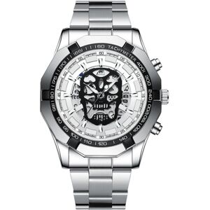 BINBOND S034 30M Waterproof Quartz Watch Skull Skeleton Luminous Watch(White Steel White)