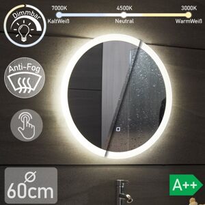 Aquamarin - Rund LED-spejl - Touchscreen - Dæmpbar - Anti-dug Funktion - Diameter 60 cm