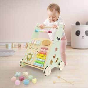 ECD-Germany Joyz Lauflernwagen i træ; grøn; Multifunktionel babywalker til børn fra 1 år; gåvogn; Montessori-trælegetøj med 7 aktiviteter; gåhjælp med gummihjul;