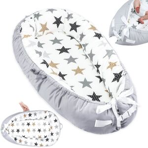 Totsy Baby Babynest med håndtag 90x50 cm - Babynest Sæt Nyfødt babynest med aftageligt bomuldsbetræk White Stars