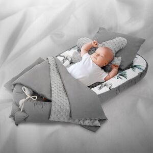 ECD-Germany Joyz 5-delt Babynestesæt; Safari med grå Minky; 90x50 cm; bomuld; med krammedyne; pude og aftagelig indlæg; Babynest; babykokon; baby seng; nyfødt