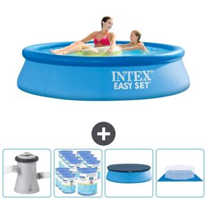 Intex rund oppustelig let sæt swimmingpool - 244 x 61 cm - Blå - inklusive pumpe Filtre - Dække over - Grundlag Inklusive Tilbehør CB88