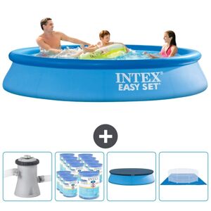 Intex rund oppustelig let sæt swimmingpool - 305 x 61 cm - Blå - inklusive pumpe Filtre - Dække over - Grundlag Inklusive Tilbehør CB88