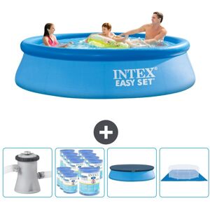 Intex rund oppustelig let sæt swimmingpool - 305 x 76 cm - Blå - Inklusiv pumpe Filtre - Dække over - Grundlag Inklusive Tilbehør CB88