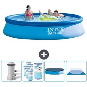 Intex rund oppustelig let sæt swimmingpool - 396 x 84 cm - Blå - Inklusiv pumpe Filtre - Dække over - Grundlag Inklusive Tilbehør CB88