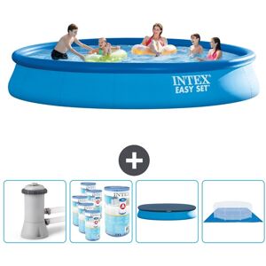 Intex rund oppustelig let sæt swimmingpool - 457 x 84 cm - Blå - inklusive pumpe Filtre - Dække over - Grundlag Inklusive Tilbehør CB88