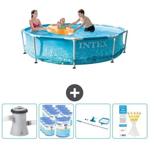 Intex swimmingpool med rund ramme - 305 x 76 cm - Vandprint - Inklusiv pumpe Filtre - Rengøringssæt - Teststrimler Inklusive Tilbehør CB94