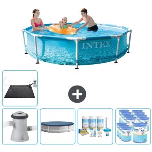 Intex swimmingpool med rund ramme - 305 x 76 cm - Vandprint - Inklusiv pumpe Dække over - Vedligeholdelsespakke - Filtre - Solmåtte Inklusive Tilbehø