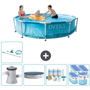 Intex swimmingpool med rund ramme - 305 x 76 cm - Vandprint - Inklusiv pumpe Dække over - Vedligeholdelsespakke - Filtre - Rengøringssæt Inklusive Ti