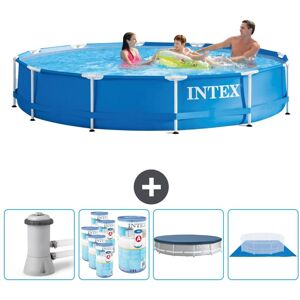 Intex Round Frame Swimming Pool - 366 x 76 cm - Blå - Inklusiv pumpe Filtre - Dække over - Grundlag Inklusive Tilbehør CB88