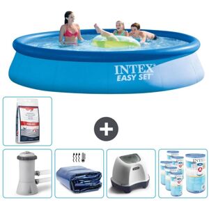 Intex rund oppustelig let sæt swimmingpool - 396 x 84 cm - Blå - Inklusiv pumpe Solar sejl - Saltvandssystem - Filtre - Pool salt Inklusive Tilbehør