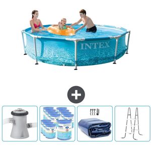 Intex swimmingpool med rund ramme - 305 x 76 cm - Vandprint - Inklusiv pumpe Filtre - Solar sejl - Stige Inklusive Tilbehør CB95