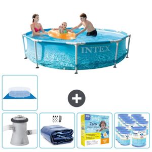 Intex swimmingpool med rund ramme - 305 x 76 cm - Vandprint - Inklusiv pumpe Solar sejl - Vedligeholdelsespakke - Filtre - Grundlag Inklusive Tilbehø