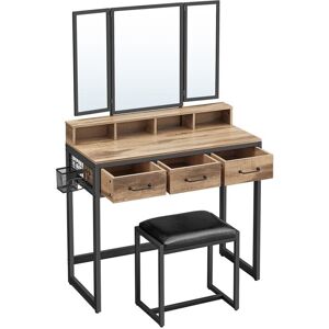 Mina Make -Up Table - Dressing Table - Cosmetic Table - 3 skuffer - med spejl og afføring - Brun sort