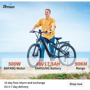 Shengmilo S26 elektrisk cykel til voksne 48V BAFANG 500W motor elektrisk cykel til mænd 48V 17.5AH SAMSUNG batteri, elektrisk mountainbike, sort