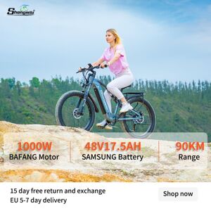 Shengmilo MX05 elektrisk cykel til voksne, 1000W BAFANG-motor, 17,5 Ah SAMSUNG-batteri, unisex elektrisk cykel mountainbike, rækkevidde 50-80 km