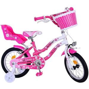 Børnecykel Volare - Dejlig 14 Tommer Pink Hvid - Håndbremse 2 Håndbremser