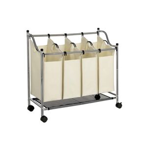 Mina Vaskeri kurv på hjul - Vaskemaskine med 4 aftagelige stofposer - 4 x 35 liter - Beige