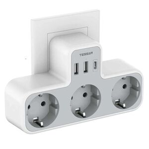 NSF Power Strip med 3 AC Udtag +2 USB Porte+ 1 Type C, 6-i-1 Stik Socket Adapter Wall Oplader