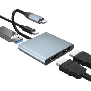 NÖRDIC USB-C til 2xHDMI-adapter 4K30Hz 1xUSB-C 60W PD 1xUSB-A 3.1 5Gbps MST