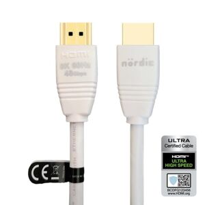 Nördic NORDIC CERTIFIED CABLES 3m Ultra High Speed ​​​​HDMI2.1 8K 60Hz 4K 120Hz 144Hz 48Gbps Dynamic HDR eARC Game Mode VRR Dolby ATMOS guldbelagt PVC hvid